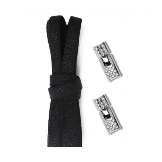 Fancy Lady No-Tie Laces – Elegant & Adaptive Comfort with Gold Rhinestone Interlock Buckle