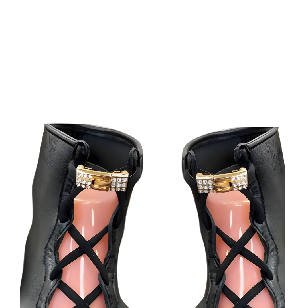 Fancy Lady No-Tie Laces – Elegant & Adaptive Comfort with Gold Rhinestone Interlock Buckle