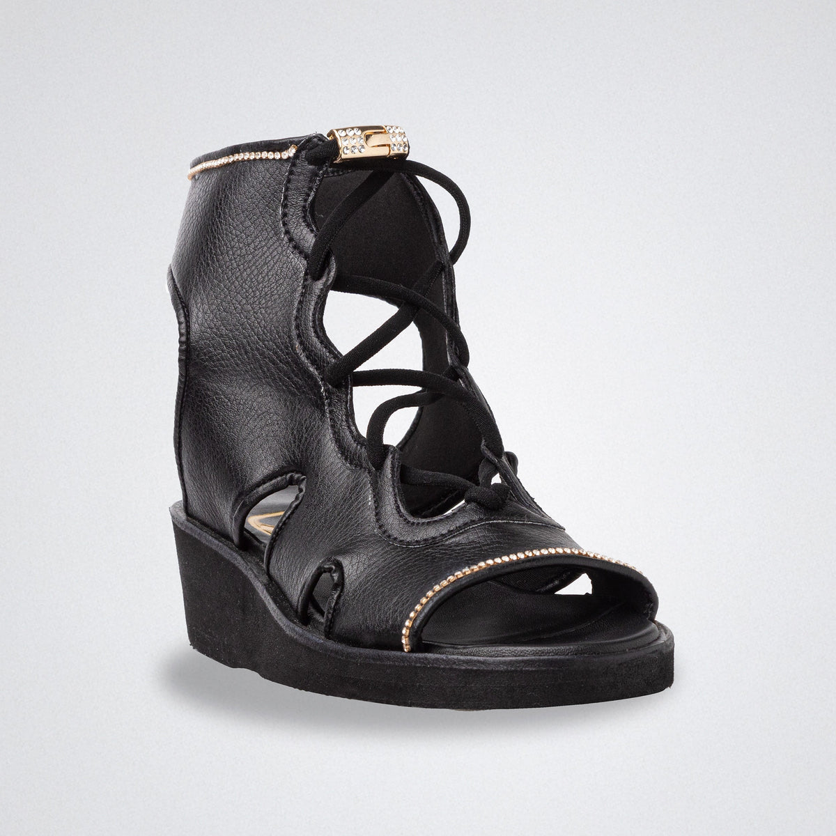 Queen Patricia Black Wedge adaptive shoe with adjustable straps