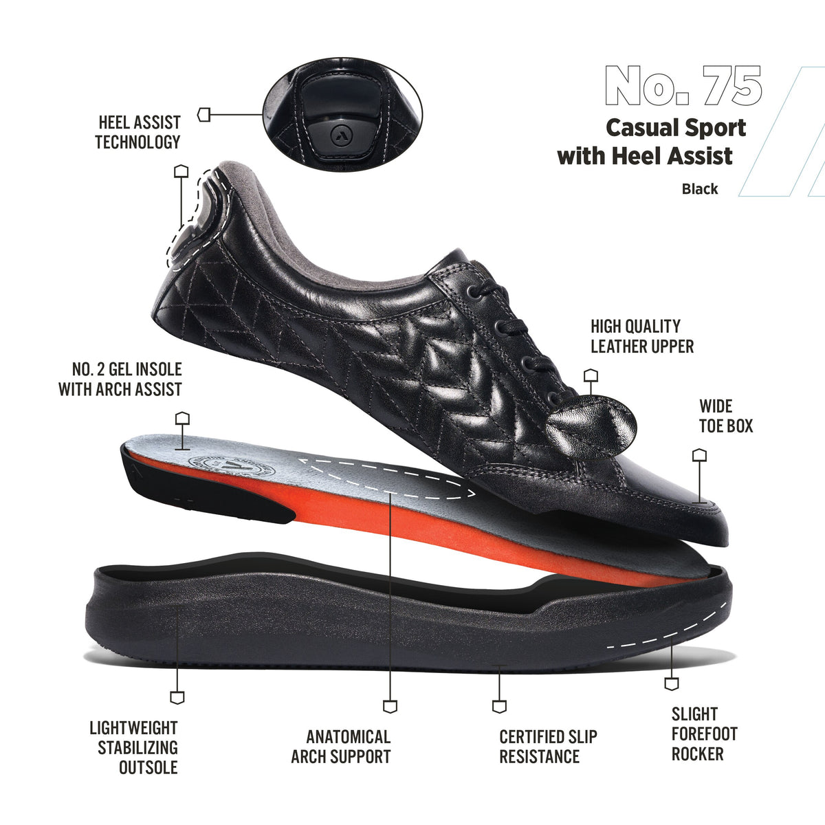 Anodyne No. 75 Women's Casual Sport Hands Free – Black, view 2